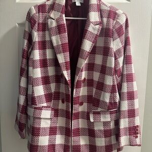 Liz Claiborne Burgundy and White Plaid Blazer